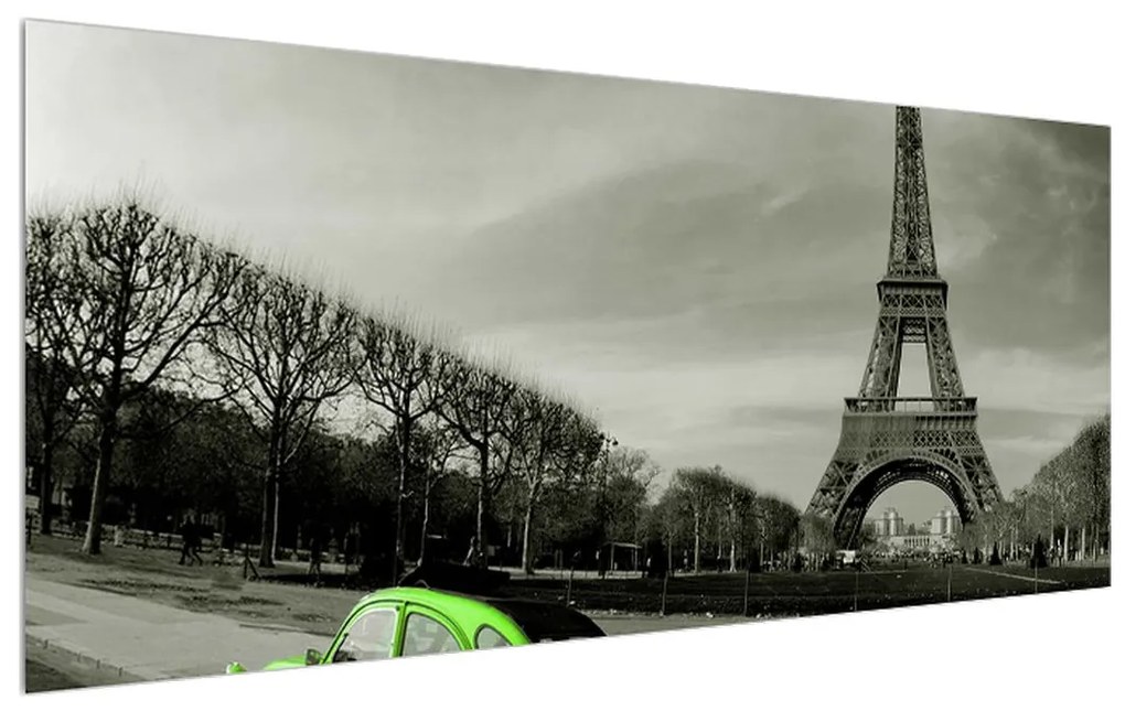 Tablou cu turnul Eiffel și mașina verde (120x50 cm), în 40 de alte dimensiuni noi