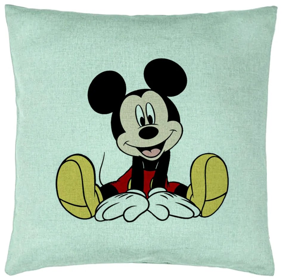 Perna Decorativa, Model copii Mickey Mouse, 40x40 cm, Verde Menta, Husa Detasabila, Burduf