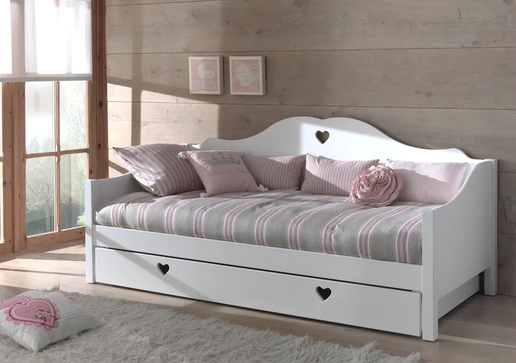 Pat copii AMORI, 90x200 cm, Alb, cu Sertar Multifuncțional – Vipack