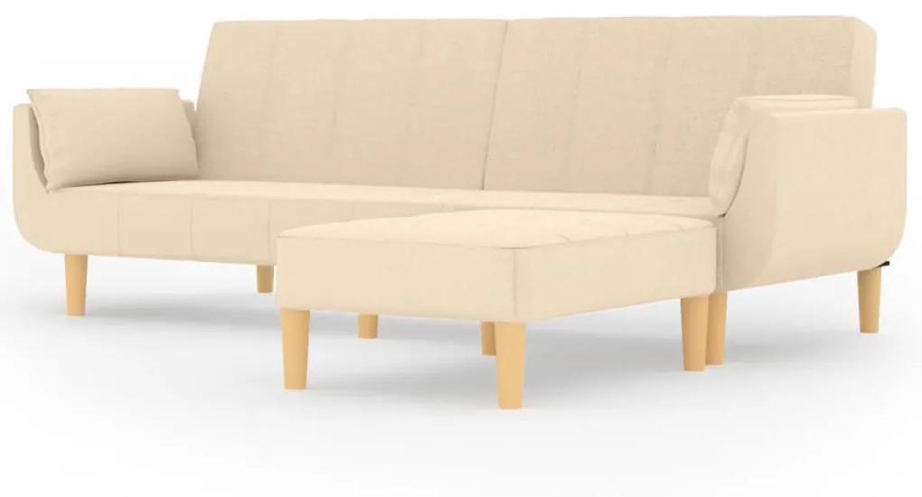 Canapea extensibila cu 2 locuri,taburet2 perne,textil,crem Crem, Cu scaunel pentru picioare