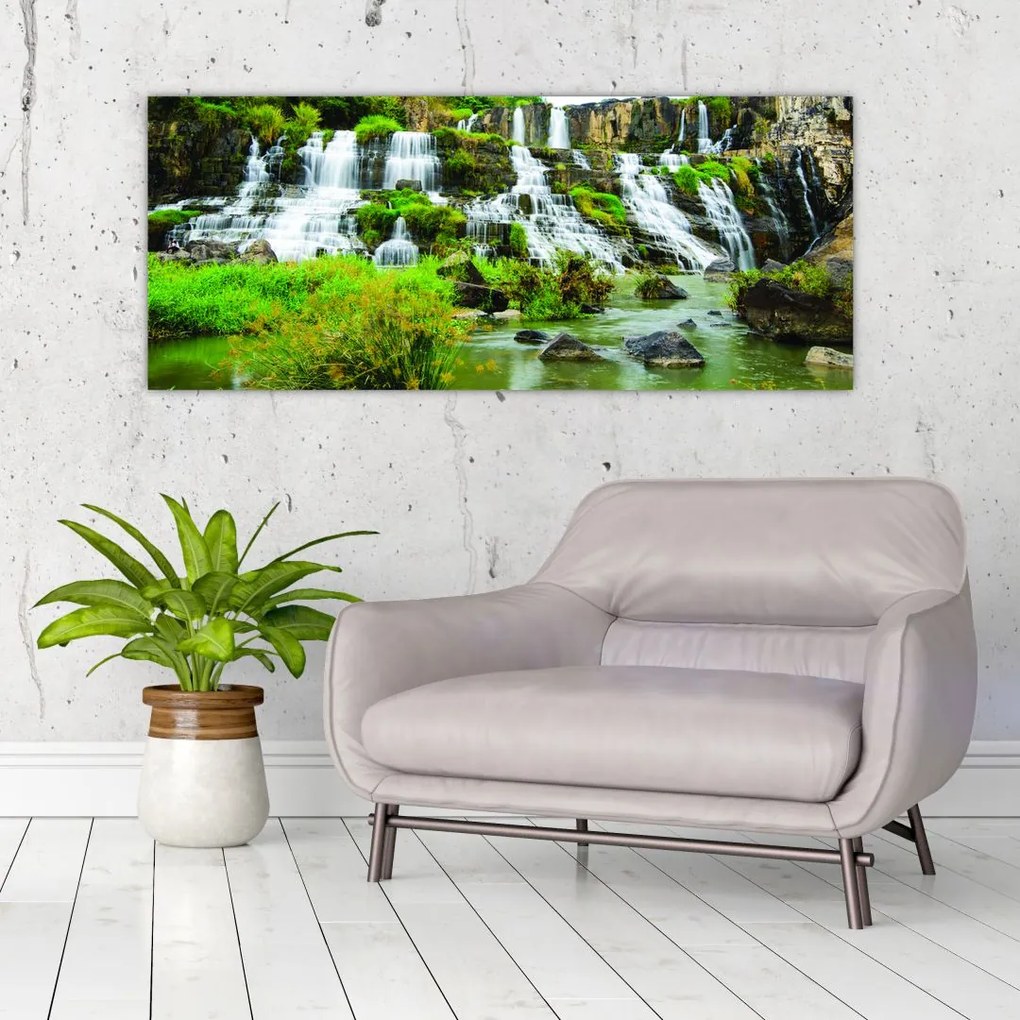 Tablou - cascade cu plante (120x50 cm)