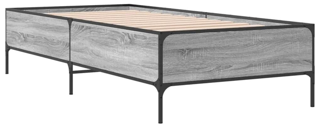 844994 vidaXL Cadru de pat, gri sonoma, 75x190 cm, lemn prelucrat și metal