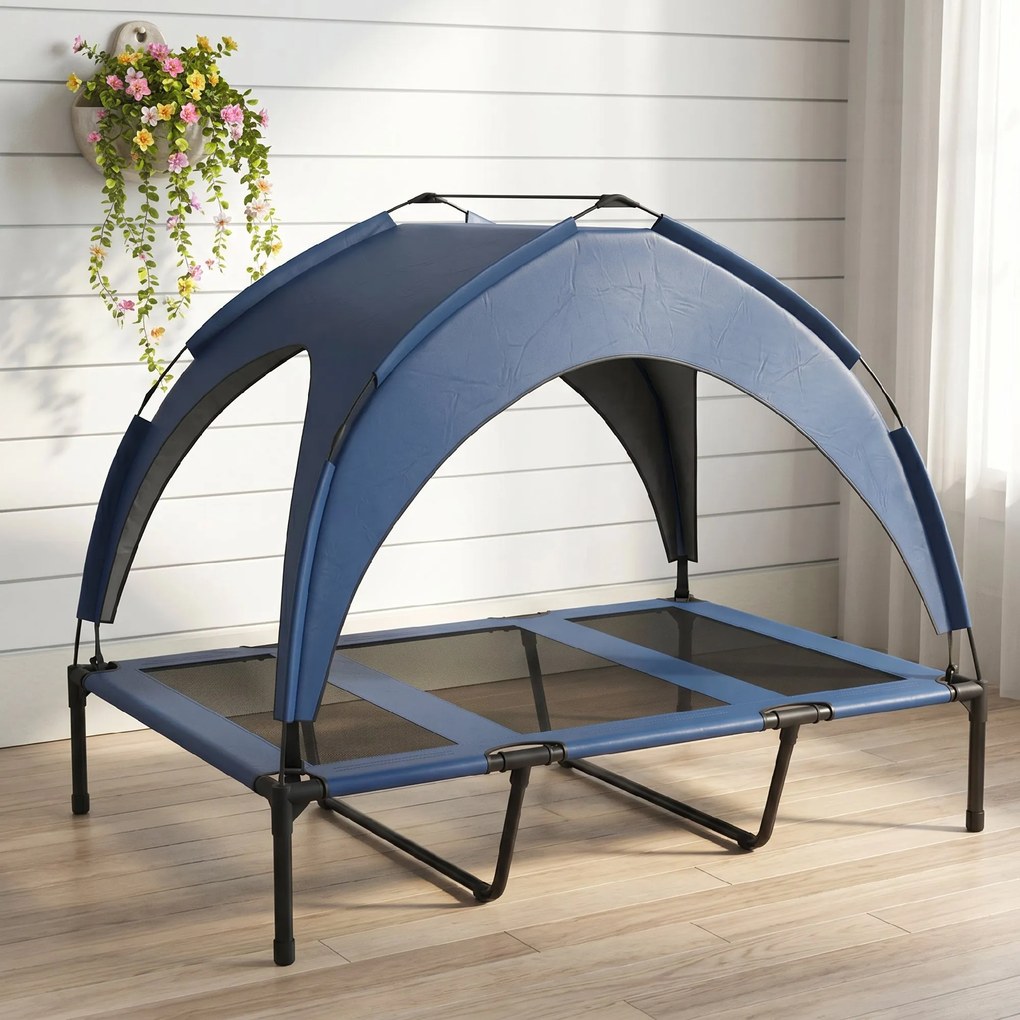 PawHut Pat Înălțat Racoritor pentru Câini, Design Portabil, Ideal pentru Vară, cu Plasă Respirabilă, 106x76x94cm, Albastru Închis | Aosom Romania