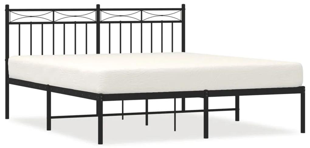 373694 vidaXL Cadru de pat metalic cu tăblie, negru, 160x200 cm