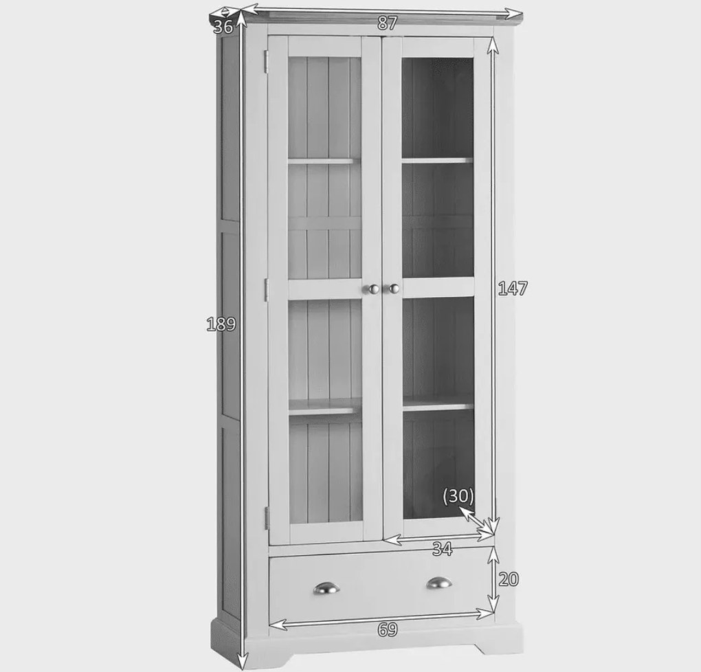 Vitrină lemn masiv gri Ives II Personalizabilă, 87 × 36 × 189 cm