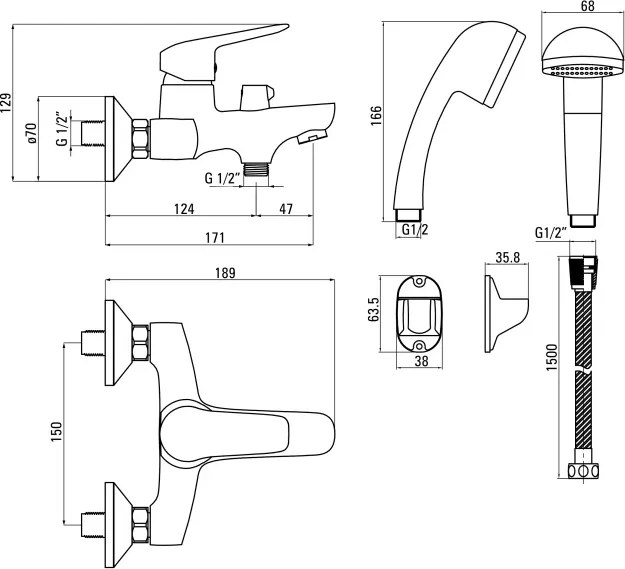 Boro Baterie pentru cadă, cu set de duș Finisaj: Crom BMO_011M