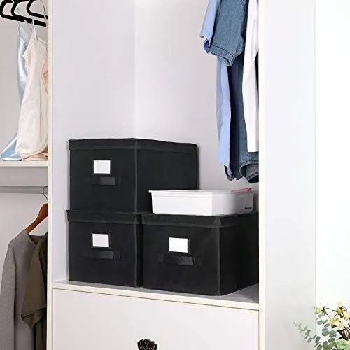 Set 3 cutii depozitare pliabile, Songmics, Negru, 40x30x25 cm