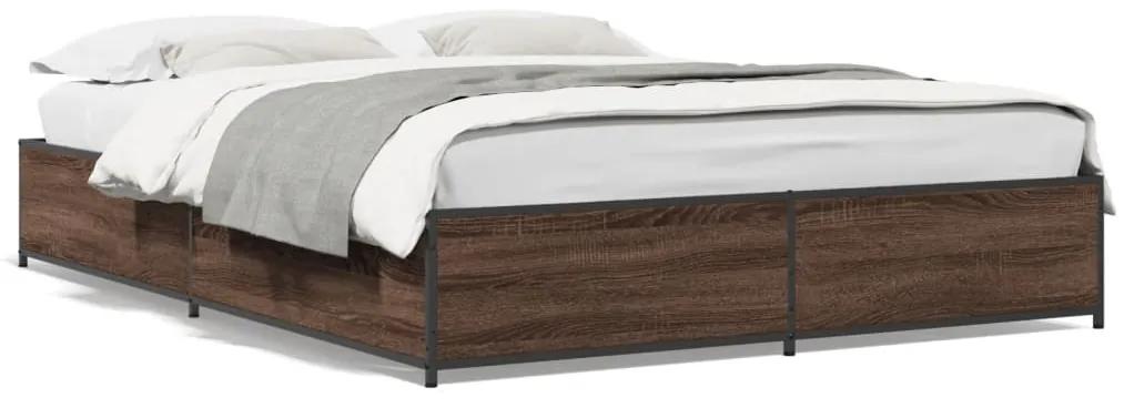 3279866 vidaXL Cadru de pat, stejar maro, 120x190 cm, lemn prelucrat și metal