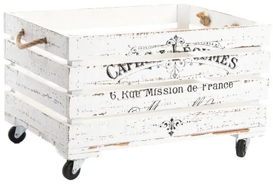 Cutie pe role France din lemn antichizat alb 65x38x32 cm