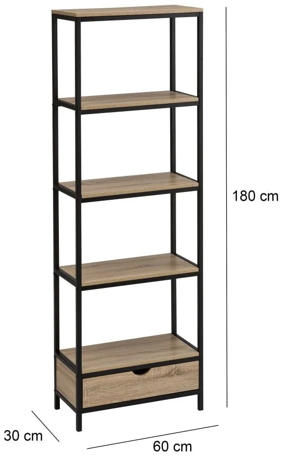 Bibliotecă neagră/ cu aspect de lemn de stejar 60x180 cm Urban – Casa Selección