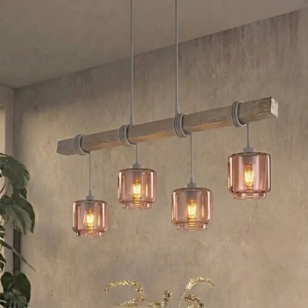 BRILAGI - Lustru suspendat pe cablu WOOD GLASS 4xE27/60W/230V pin/gri/bej fumuriu