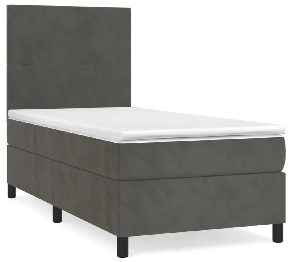 3142876 vidaXL Pat box spring cu saltea, gri închis, 90x190 cm, catifea