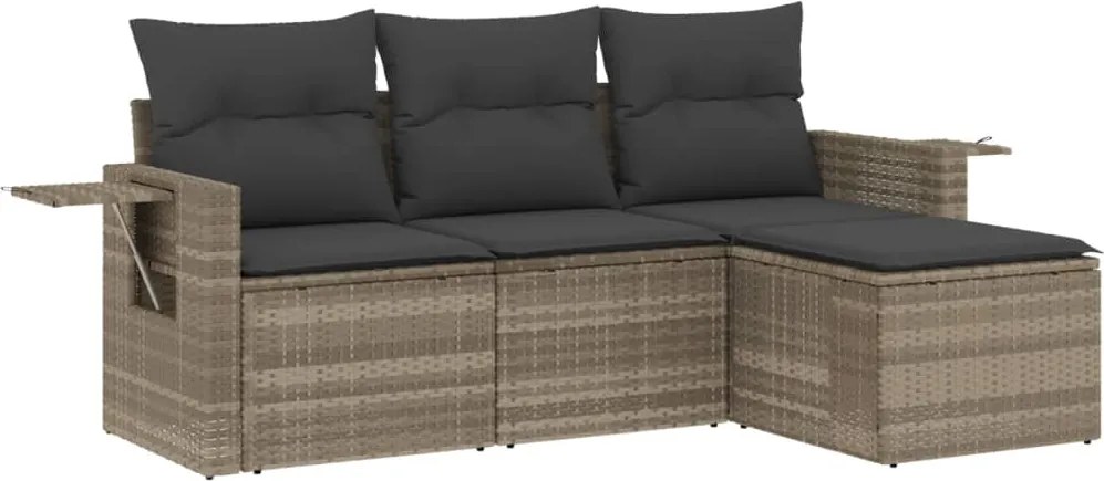 vidaXL Set canapea de grădină cu perne, 4 piese, gri deschis poliratan