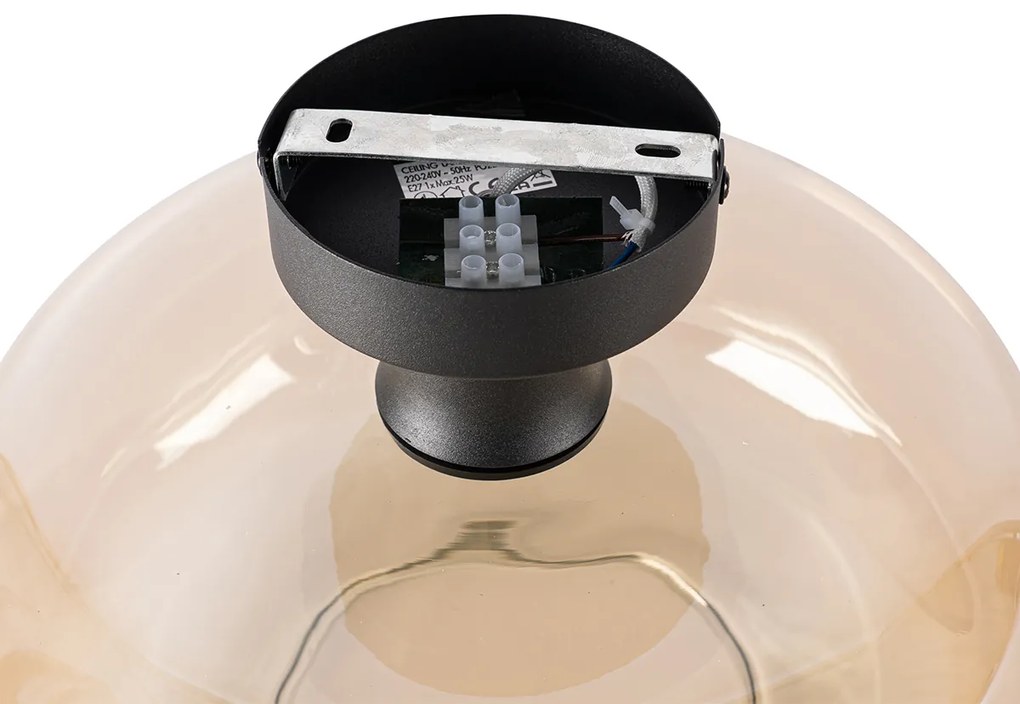 Plafoniera Art Deco neagră cu sticlă chihlimbar - Bizle