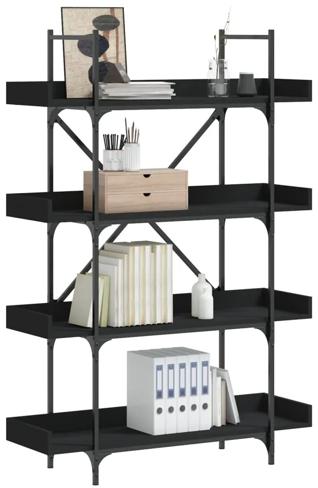 vidaXL Bibliotecă cu 4 niveluri, negru, 100x33x145,5 cm lemn prelucrat