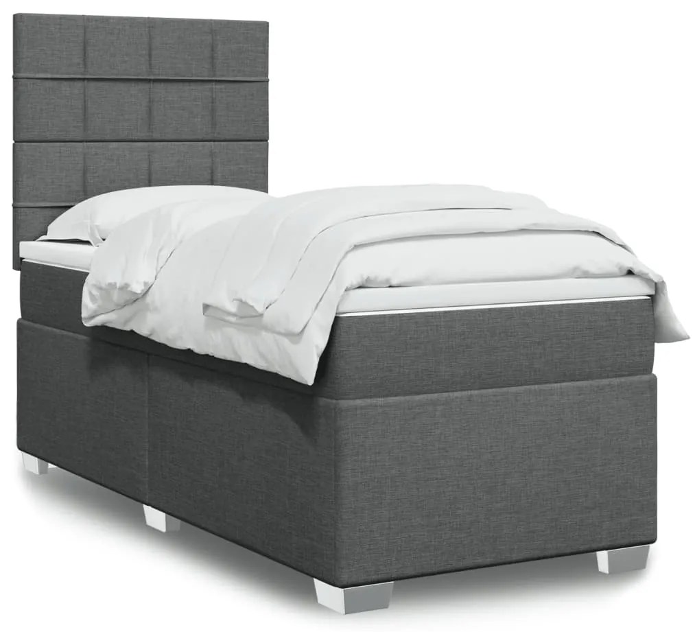 vidaXL Pat box spring cu saltea, gri închis, 100x200 cm, textil