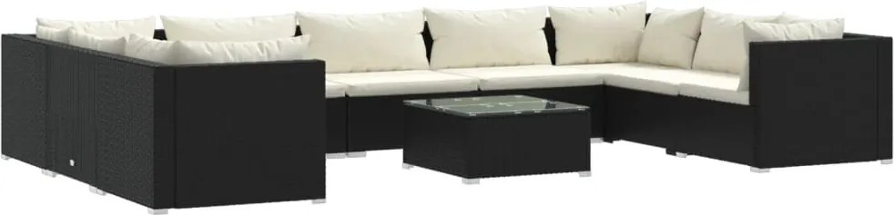 vidaXL Set mobilier de grădină cu perne, 10 piese, negru, poliratan