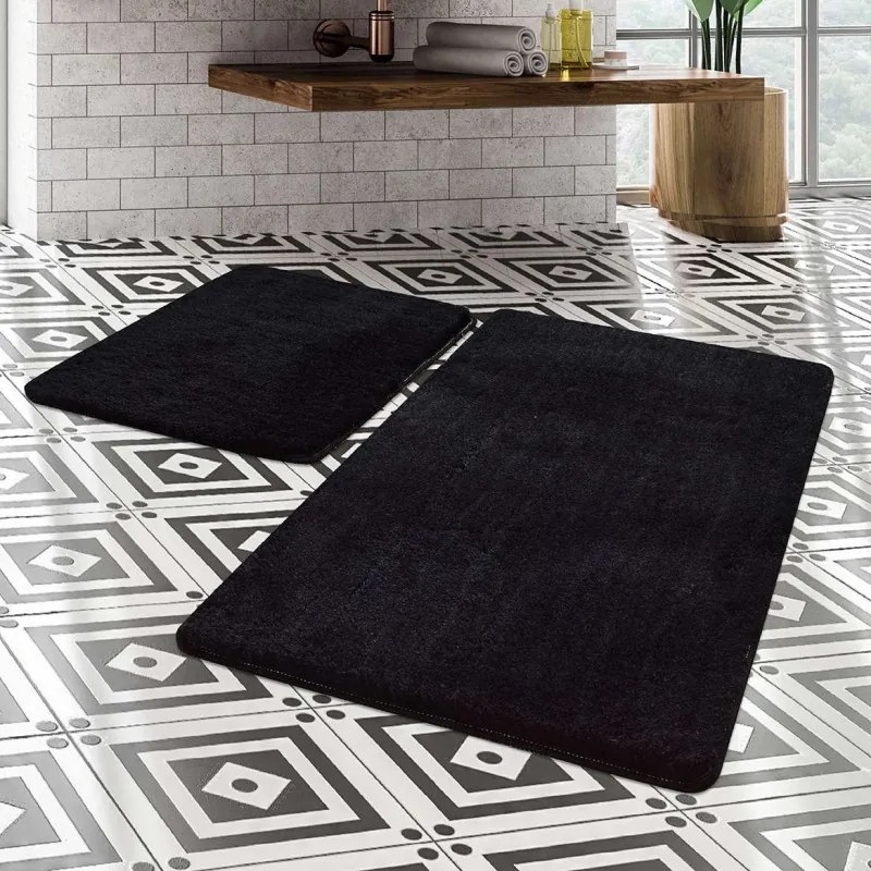 Set 2 covorase de baie Chilai Home 359CHL2333, 100x60 cm, Antibacterian, Acrilic, Negru