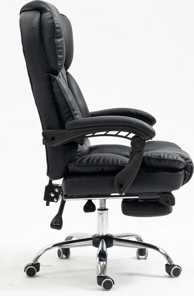 Scaun directorial, cu Masaj și Încălzire, suport picioare, funcție sezlong, piele ecologică, Negru