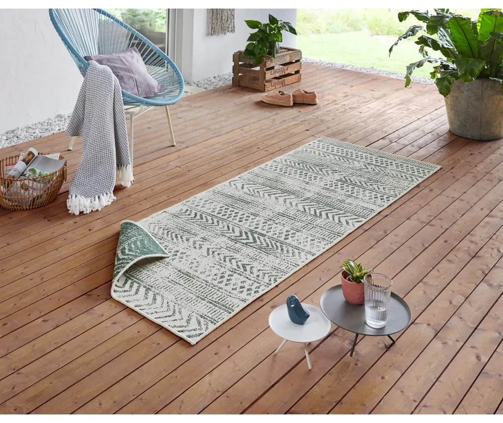 Covor adecvat pentru exterior NORTHRUGS Biri, 80 x 250 cm, verde-crem