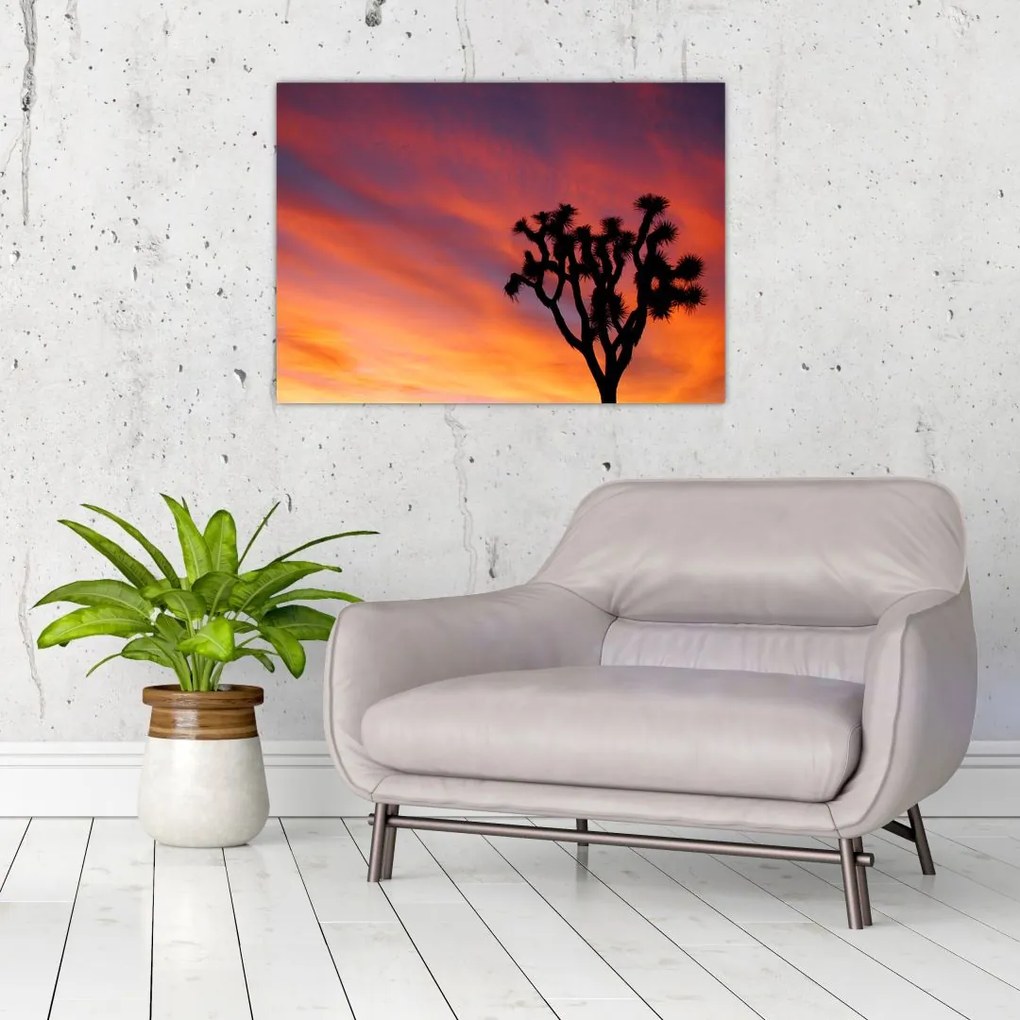 Tablou apus de soare deasupra siluetei unui copac (70x50 cm)