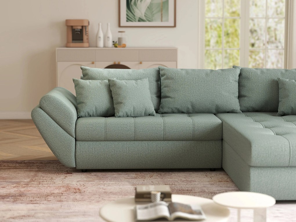 Colțar extensibil dumonde cu ladă de depozitare si sezut confortabil din spuma high-density, Loana Enjoy Mint II 270x185 cm