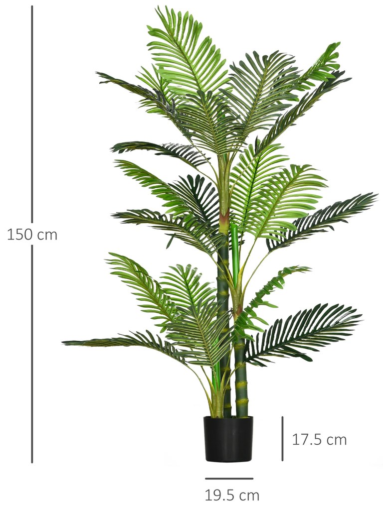 HOMCOM Plantă Artificială, palmier artificial, inclusiv ghiveci; 19,5 cm x 19,5 cm x 150 cm, Verde + Negru | Aosom Romania