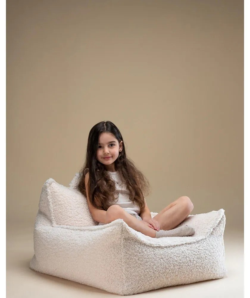 Fotoliu puf pentru copii crem cu tapițerie din țesătură bouclé Chair – Wigiwama