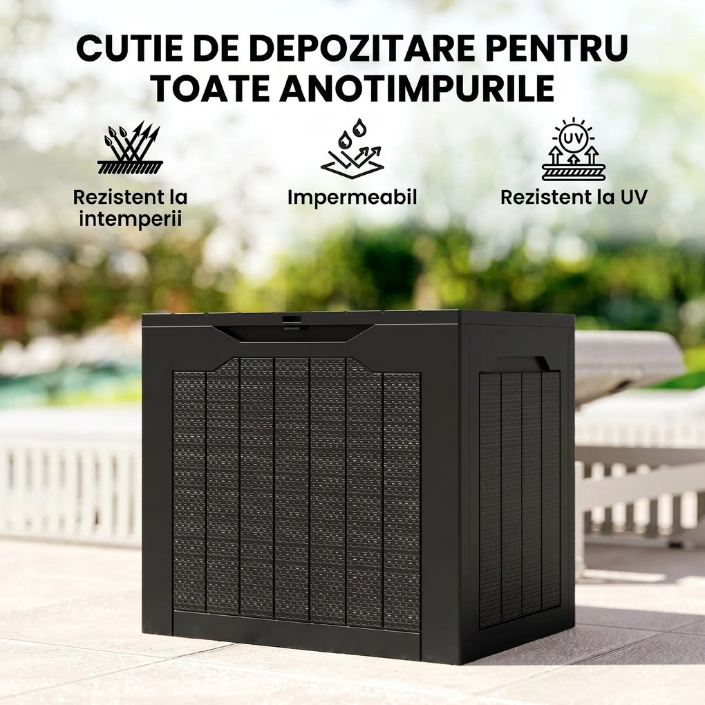 Outsunny Cufăr de Exterior de 93L cu Mânere Integrate și Cârlig pentru Lacăt, 56x41x50 cm, Negru | Aosom Romania