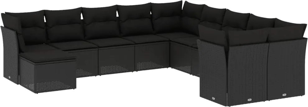 vidaXL Set canapele de grădină cu perne, 11 piese, negru, poliratan