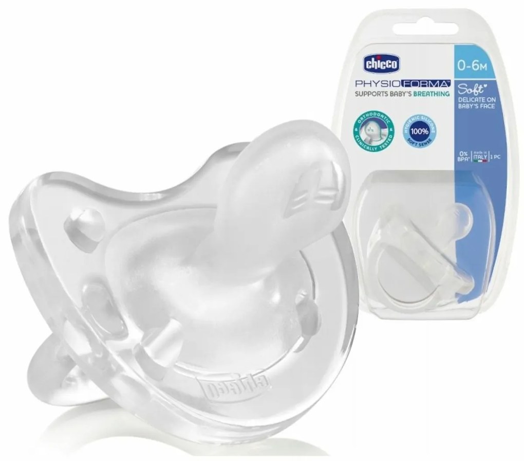 Silicon ortodontic suzetă Physio Soft 0-6m Chicco, transparent