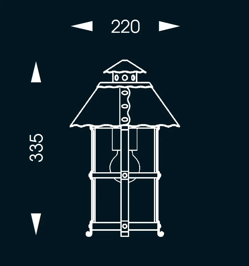 Aplica iluminat exterior din fier forjat, design medieval cu felinar rotund si acoperis nituit WL 3397