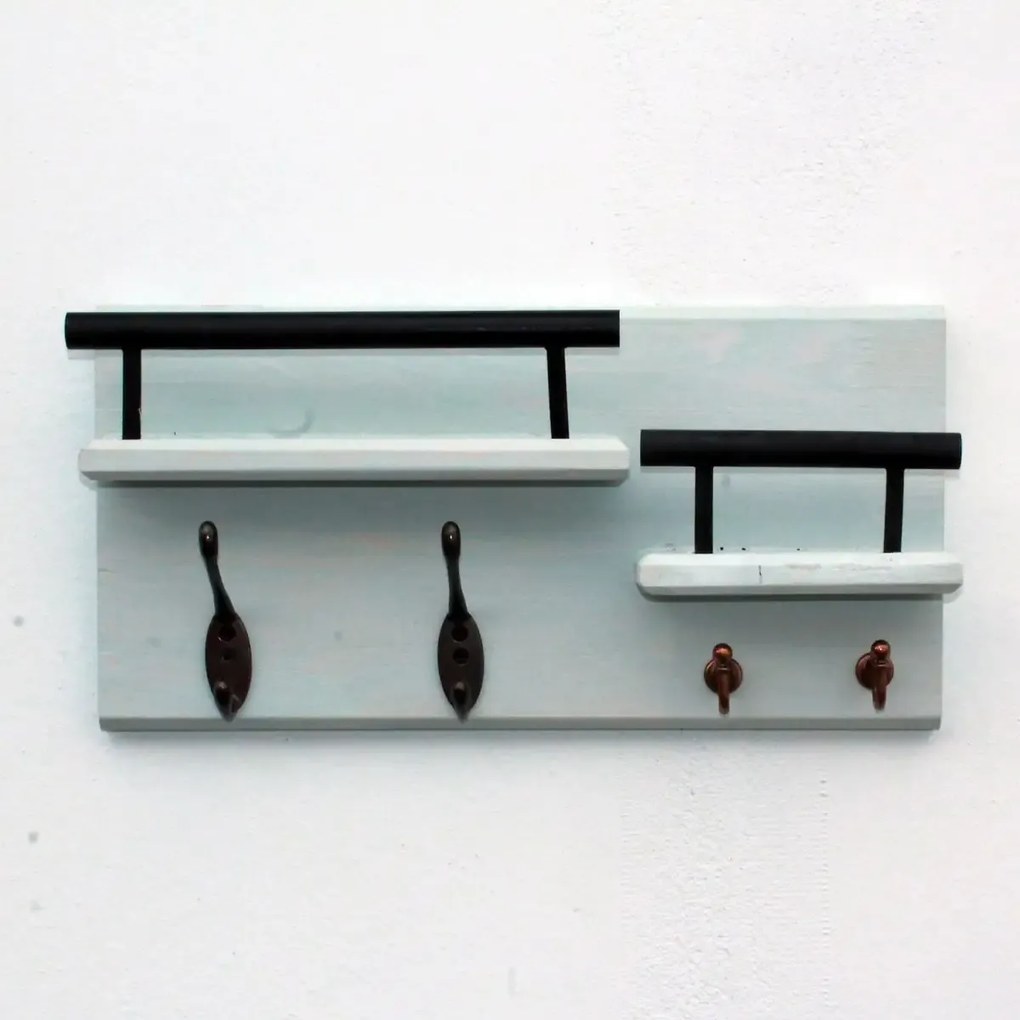 Resigilat:Cuier din lemn cu 4 agatatori si 2 polite 1002 Homs 40 x 20 cm, verde marin