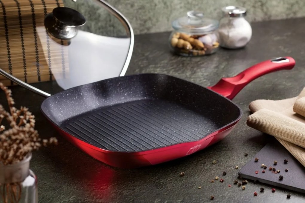 RESIGILAT - Tigaie grill cu capac 28 cm Berlinger Haus Burgundy Metalic Line BH 1613N