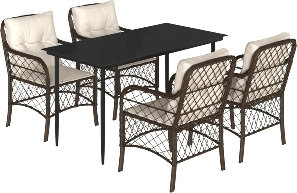 vidaXL Set mobilier de grădină, 5 piese, cu perne, maro, poliratan