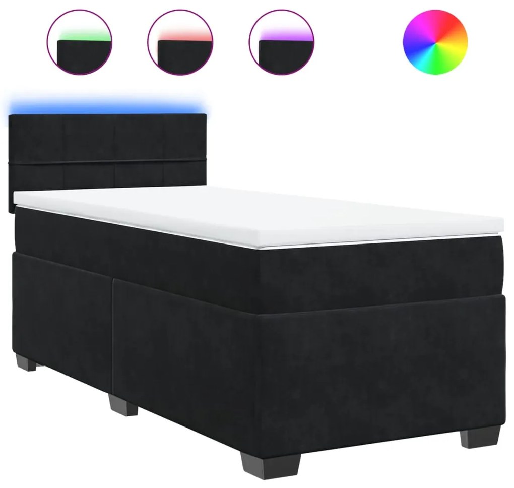 3288464 vidaXL Pat box spring cu saltea, negru, 80x200 cm, catifea