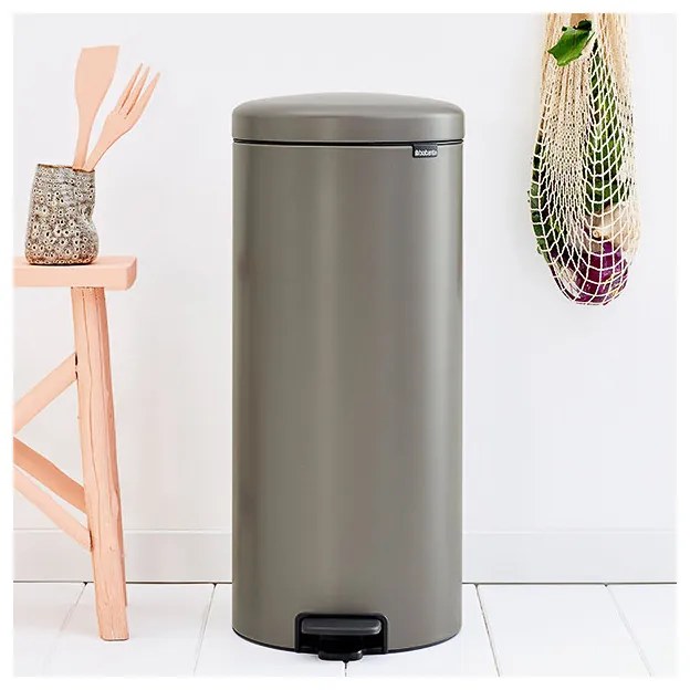 Cos cu pedala Brabantia NewIcon 649057, 30 L, Inchidere usoara, Baza antiderapanta, Gri