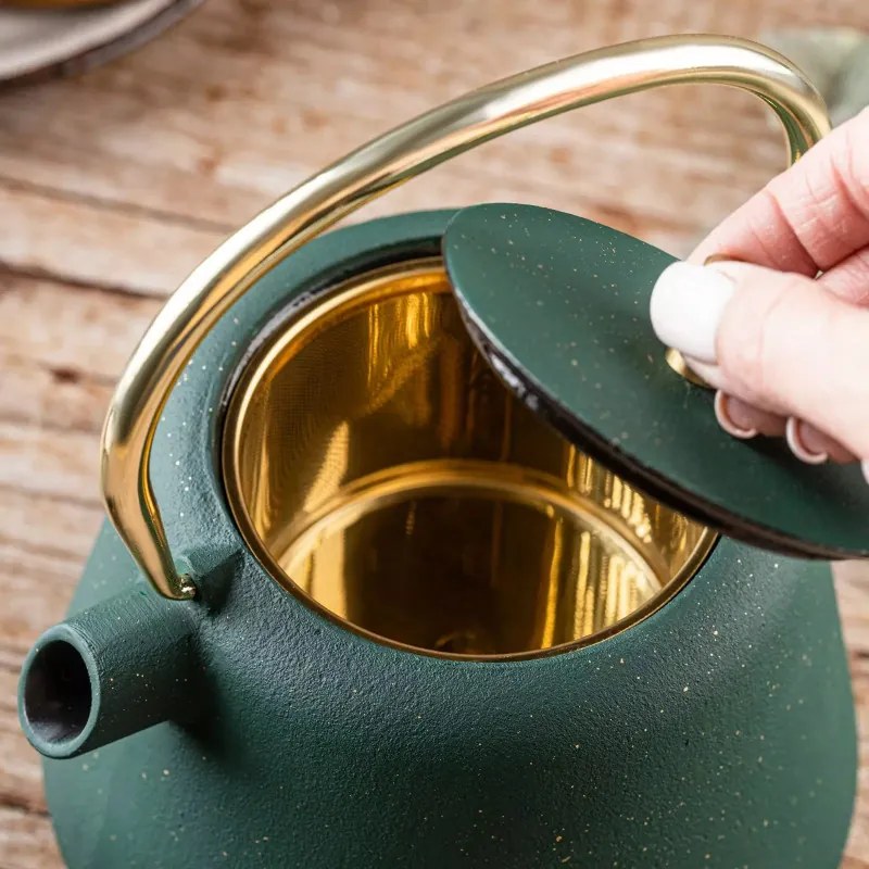 Ceainic din fonta cu infuzor Kinghoff KH 1933, 1 l, Interior emailat, Inducție, Verde