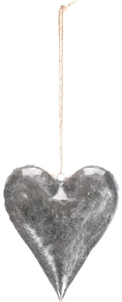 Inimă metalică suspendată, argintie, 15 x 2 x 18cm