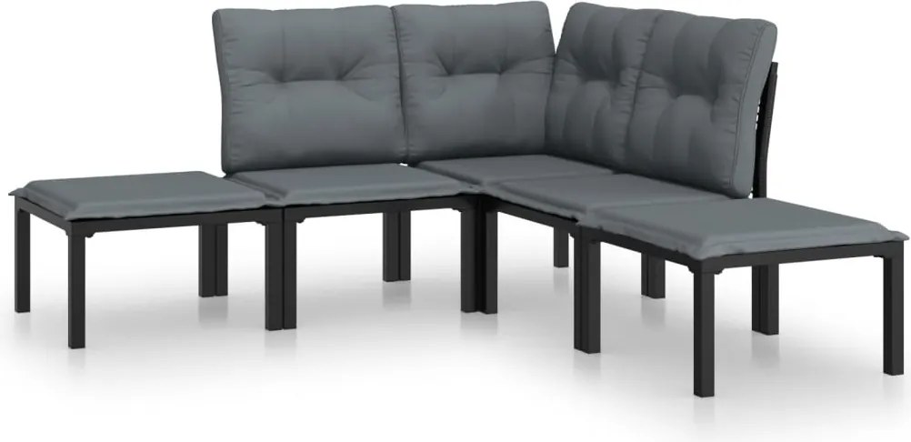vidaXL Set mobilier de grădină, 5 piese, negru/gri, poliratan