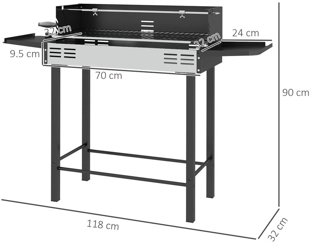 Outsunny BBQ Rotisserie Grill Charcoal Split Roaster for Chicken Turkey 3-Level Grill Grate, Storage Shelves, Stainless Steel | Aosom Romania