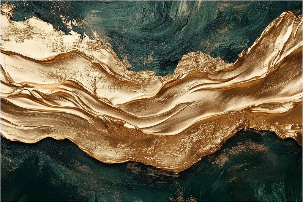 Tablou - Abstracție verde cu auriu II. (90x60 cm)