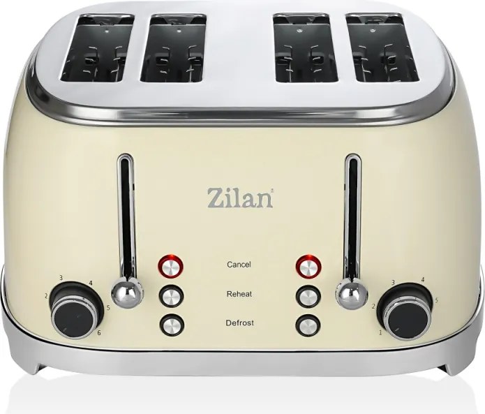 Prajitor de paine Retro Zilan ZLN1214, 4 felii de paine, 1500W, 6 trepte, dezghetare, reincalzire, picioruse antiderapante
