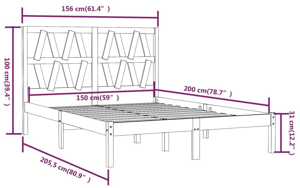 Cadru pat 5FT King Size, maro miere, 150x200 cm, lemn masiv pin maro miere, 150 x 200 cm