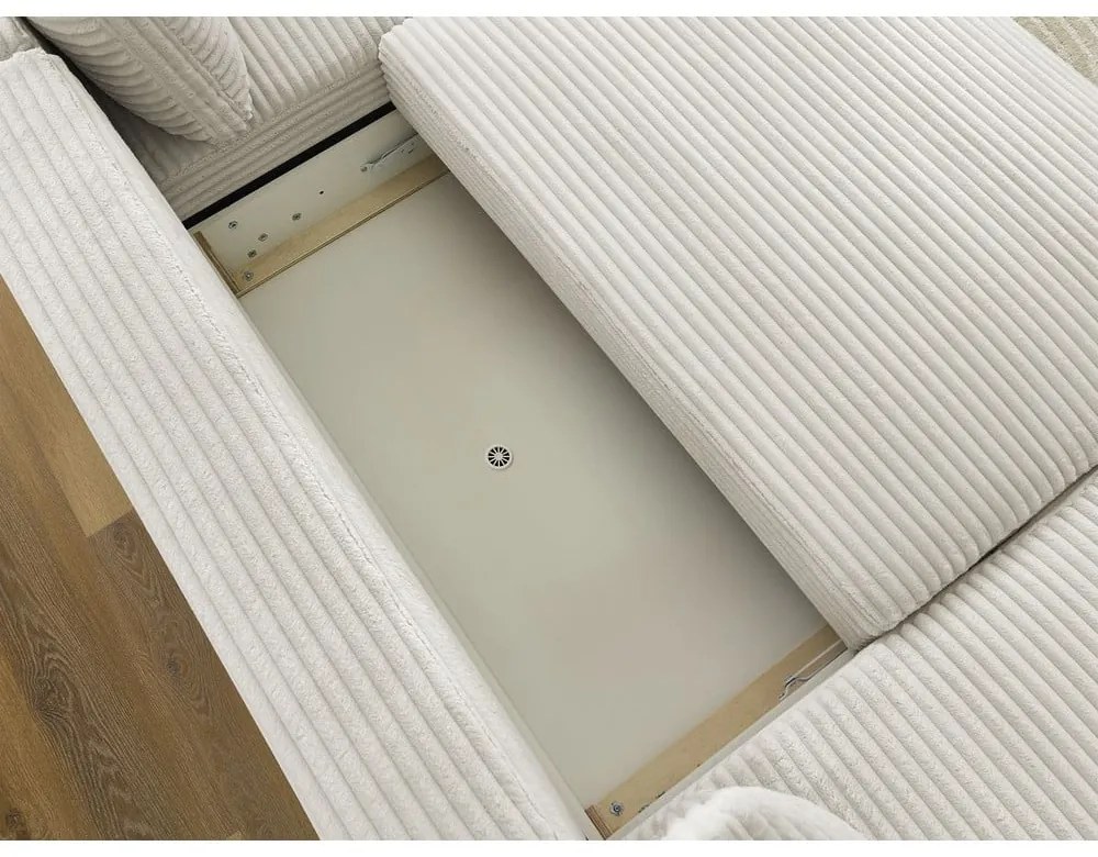 Colțar crem extensibil/cu spațiu de depozitare cu tapițerie din catifea reiată (cu colț pe partea dreaptă/în formă de "U") Lucien – Bobochic Paris