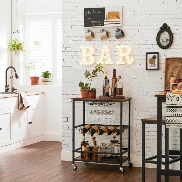 Măsuță de servire MARGE pentru sticle și pahare, maro/negru