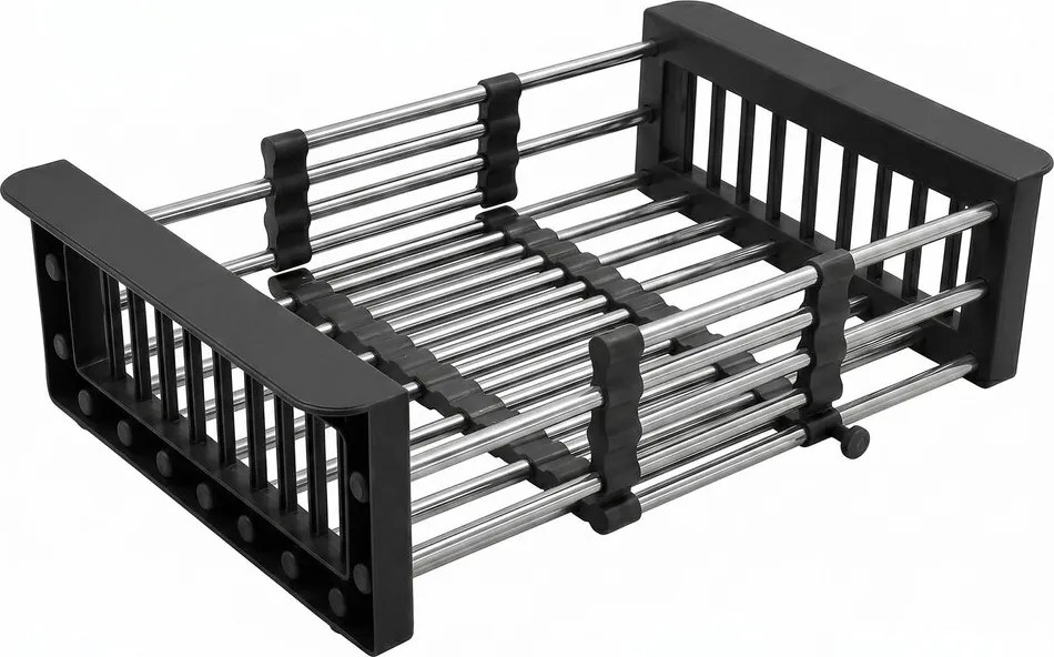 Cos scurgere telescopic Rea dreptunghiular negru mat-inox 47x22.5 cm