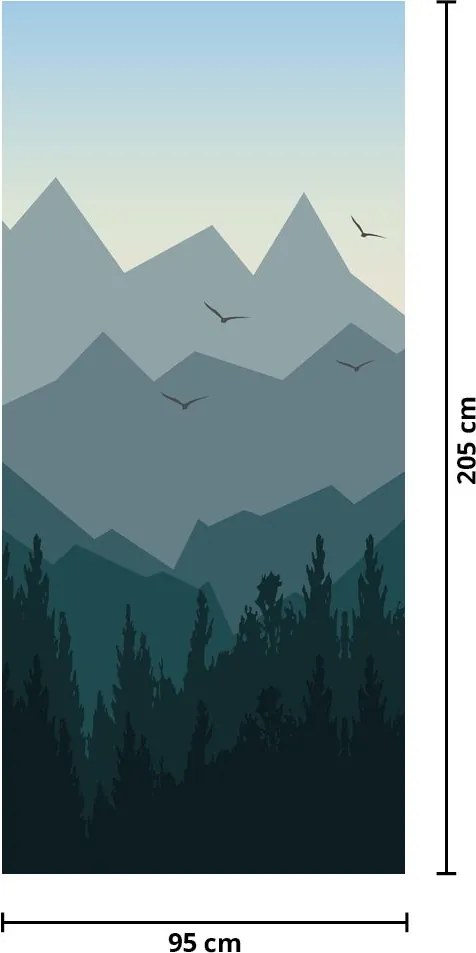 Fototapet pentru ușă - Peisaj montan grafică (95x205cm)