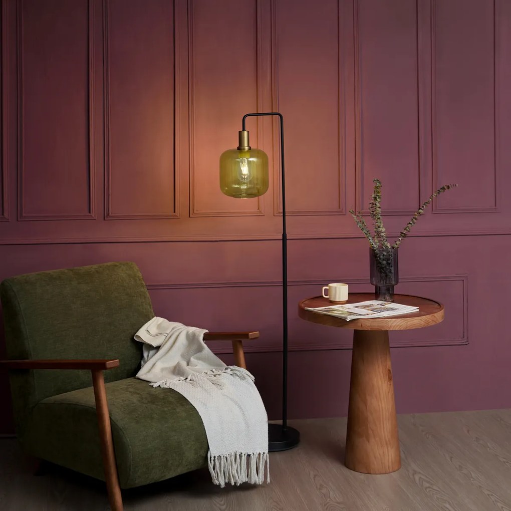 Lampă de podea Hotel Chic negru și auriu cu sticlă verde - Zuzanna