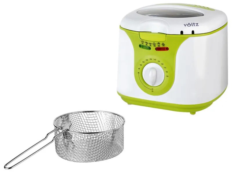 Friteuza Voltz V51980A, 1300W, 2 L, Acoperire antiaderenta, Termostat, Alb/Verde